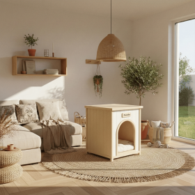 Lumicedar Cream Yellow Flat Roof Pet House FSC Solid Wood 53Ã—51.6Ã—60 cm Indoor Shelter for Small Cats & Dogs