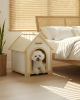 FSC Solid Cedar Pet House â€“ Cream Yellow Cabin Style Indoor Shelter for Small Dogs & Cats