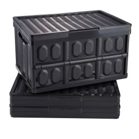Collapsible Storage Bins with Lids, 45L 3 Packs, Folding Plastic Stackable Utility Crates with Handles, Large Heavy Duty Containers for Clothes, Toys