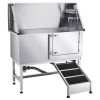 Stainless Steel Dog Washing Station, 50 inch Pet Grooming Tub w/ Ramp, PE Water Filter Board